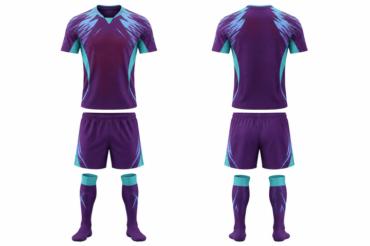 Plum Angular Shoulder Burst Soccer Match Kit Soccer teamwear design