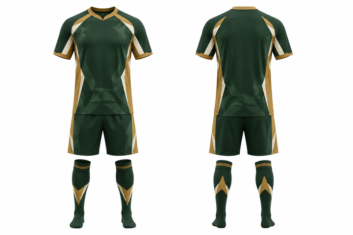 Forest Green Faceted Shield Geometry Soccer Match Kit Soccer teamwear design