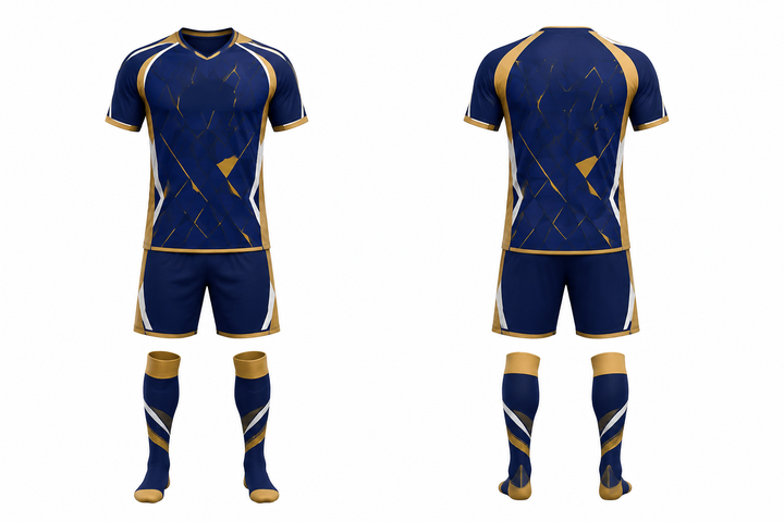 Marine Blue Fractured Diamond Field Soccer Match Kit Soccer teamwear design