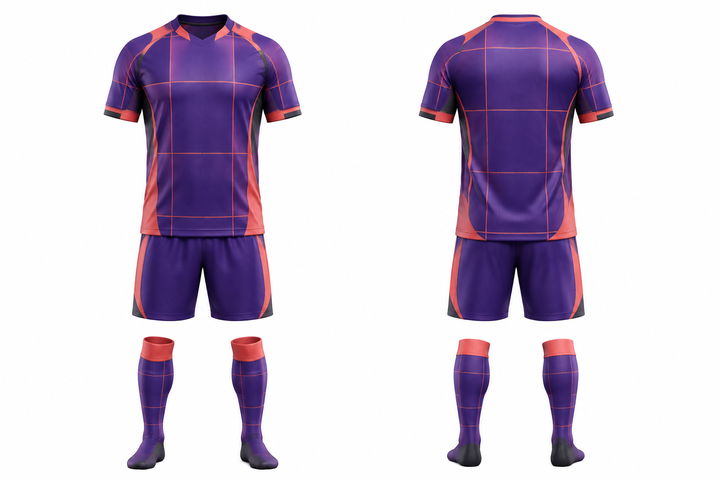 Purple Oversized Tonal Grid Soccer Match Kit Soccer teamwear design