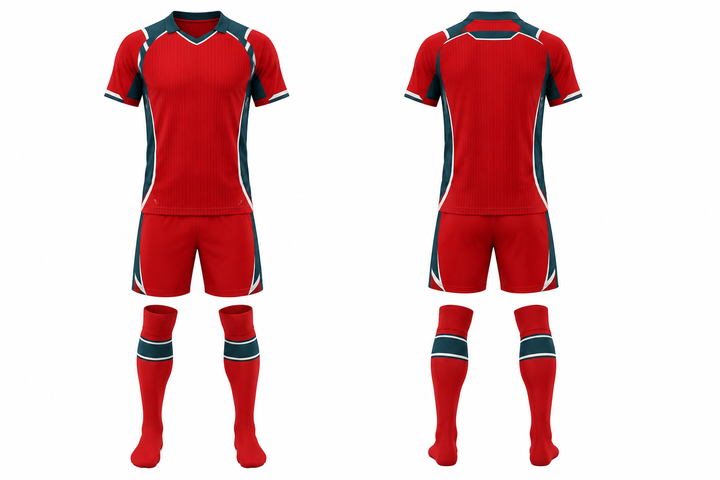 Club Red Retro Micro Stripe With Modern Panel Breaks Soccer Match Kit Soccer teamwear design