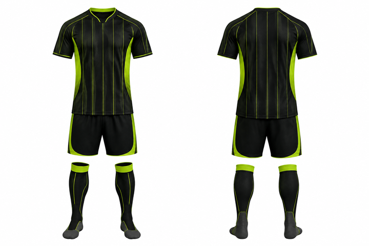 Black Wide Modern Pinstripe Field Soccer Match Kit Soccer teamwear design