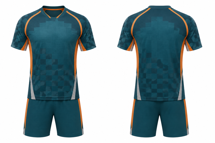 Petrol Teal Stepped Chequer Field With Original Spacing Soccer Training Kit Soccer teamwear design