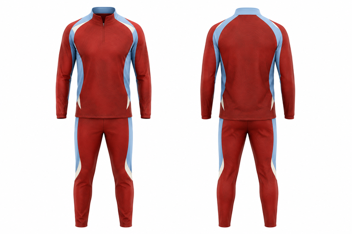Brick Red Low Contrast Ripple Map Soccer Warm Up Set Soccer teamwear design