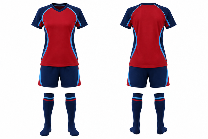 Deep Red Curved Body Mapped Side Flow Soccer Women's Or Academy Match Kit Soccer teamwear design