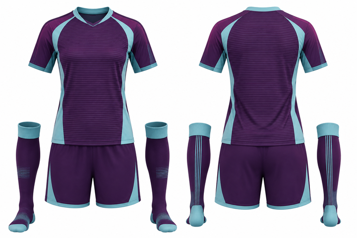 Plum Retro Micro Stripe With Modern Panel Breaks Soccer Women's Or Academy Match Kit Soccer teamwear design
