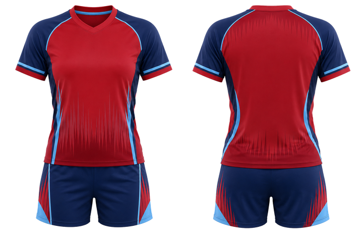 Deep Red Tonal Soundwave Rhythm Volleyball Court Match Uniform Volleyball teamwear design