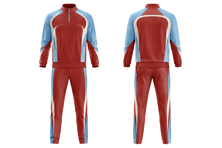 Brick Red Retro Micro Stripe With Modern Panel Breaks Volleyball Court Warm Up Set Volleyball teamwear design