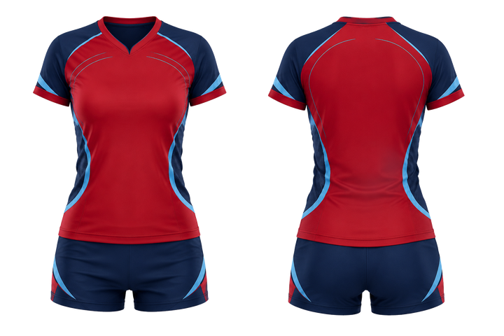 Deep Red Minimal Arch And Orbit Geometry Volleyball Women's Or Youth Court Uniform Volleyball teamwear design